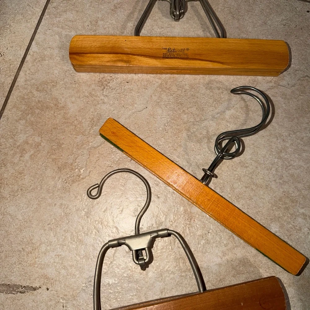 3 Vintage SETWELL WOOD HANGERS PANTS Rare Ones VSS